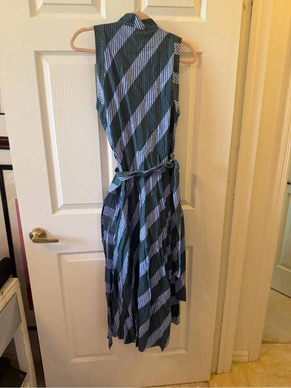 Tory Burch Green & White Sleeveless Wrap Midi Dress
